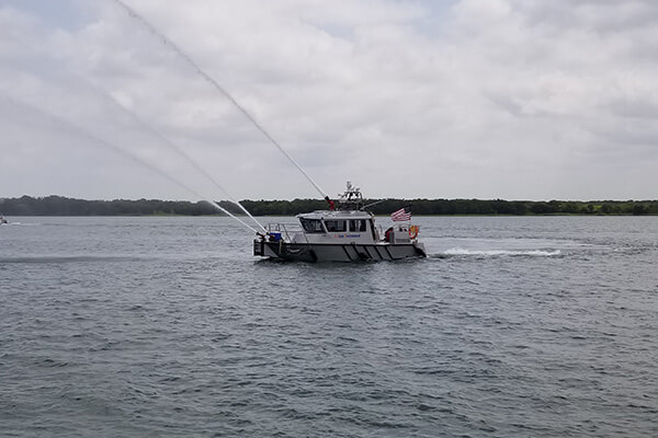 marine emergency boat spraying water canons