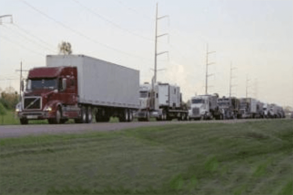 semi trucks transporting supplies for disaster relief